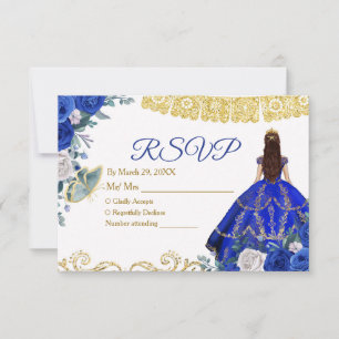Carte RSVP Royal bleu Quinceañera 15 Anos