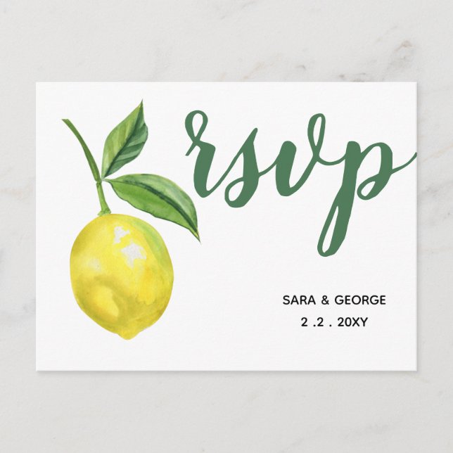 Carte RSVP RSVP de mariage Citrus citron aquarelle (Devant)