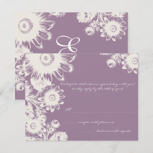 Carte RSVP RSVP de mariage floral violet de fumée (Devant / Derrière)