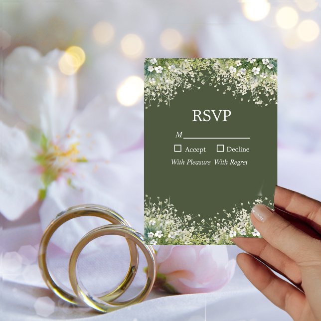 Carte RSVP RSVP Fleur délicate sur vert olive (Créateur téléchargé)
