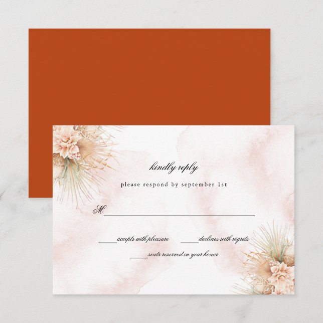 Carte RSVP RSVP pour mariage blanc et rouille des  (Devant / Derrière)