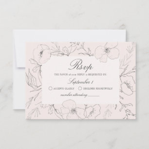 Carte RSVP RSVP pour mariage rose pâle esquissé à