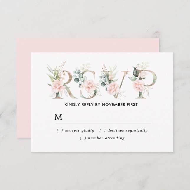 Carte RSVP Russe Blush Rose Floral Quinceanera (Devant / Derrière)