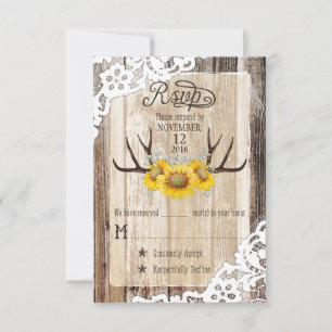 Carte RSVP Russe Boho Wood Sunflower Antlers Lace