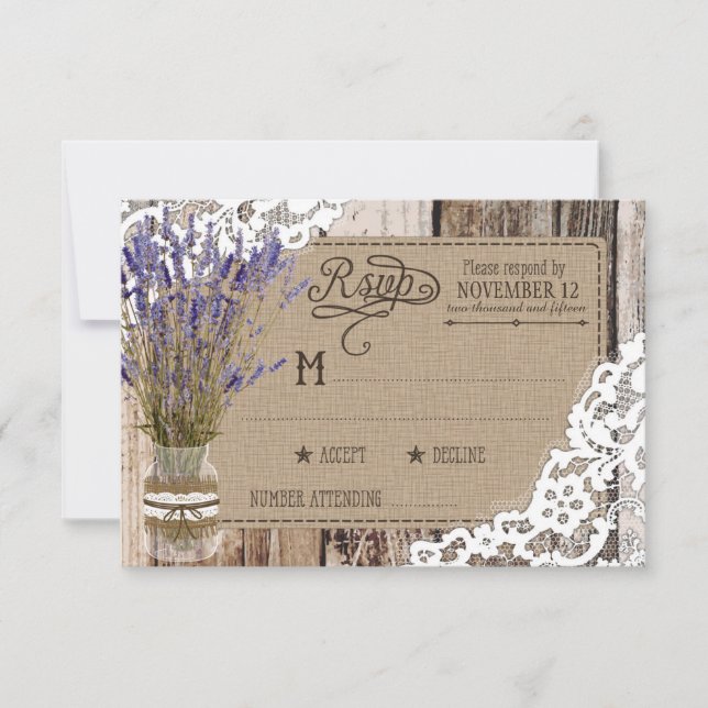 Carte RSVP Russe Lavender Wood Lace (Devant)