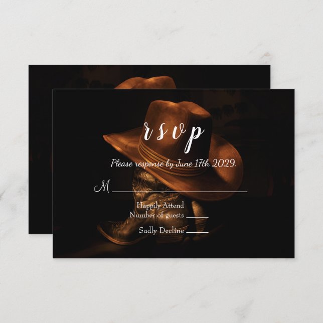 Carte RSVP Russe Mariage campagnard Boots Cowboy (Devant / Derrière)
