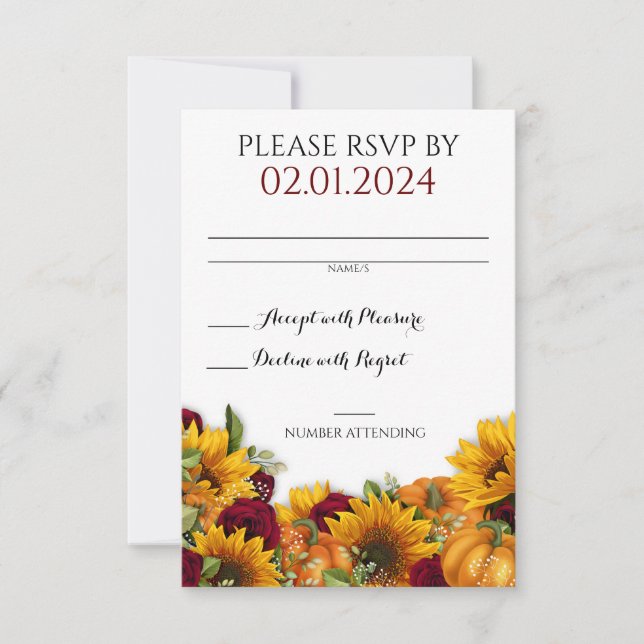 Carte RSVP Russe Mariage de automne (Devant)