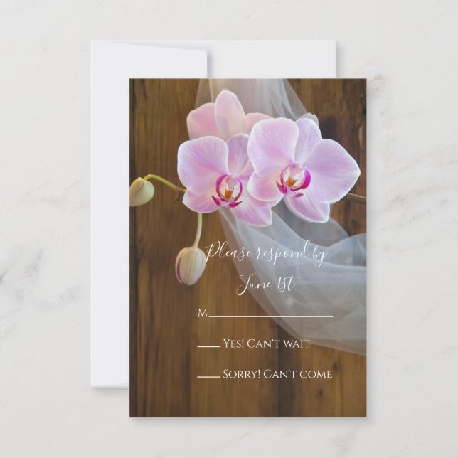 Carte RSVP Rustic Elegant Orchids Mariage campagna (Devant)