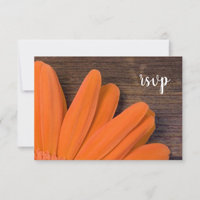 Carte RSVP Rustic Orange Daisy Barn Wood Wedding (Devant)