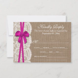 Carte RSVP Rustic Pink Bow Mariage Collection