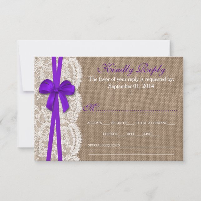 Carte RSVP Rustic Purple Bow Mariage Collection (Devant)