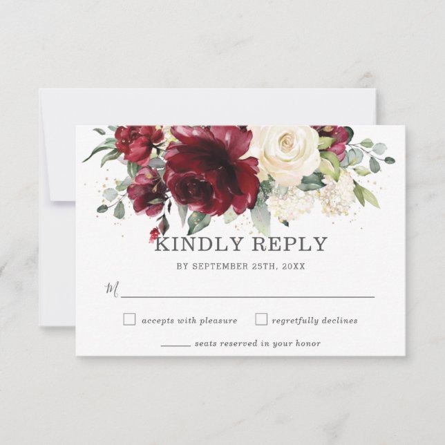 Carte RSVP Rustique Bourgogne Ivory Floral Wedding (Devant)