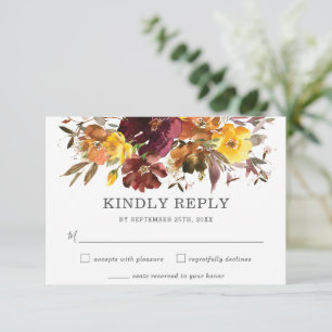 Carte RSVP Rustique Burgundy Jaune Mariage Floral