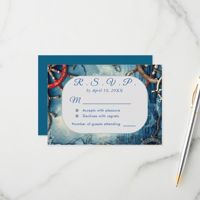 Carte RSVP Rustique Chic Nautique Mariage (Devant/Arrière en situation)