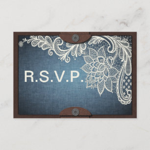Carte RSVP Rustique Denim, dentelle et mariage en 