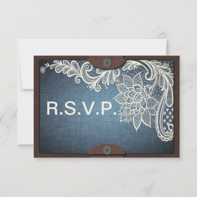 Carte RSVP Rustique Denim, dentelle et mariage en  (Devant)