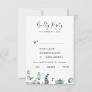 Carte RSVP Rustique Lavande & Eucalyptus Menu Choi