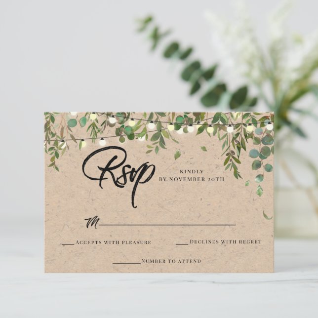 Carte RSVP Rustique mariage Botanique (Debout devant)