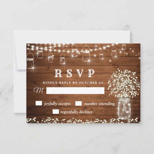 Carte RSVP Rustique pour bébé Mason du souffle Jar (Devant)