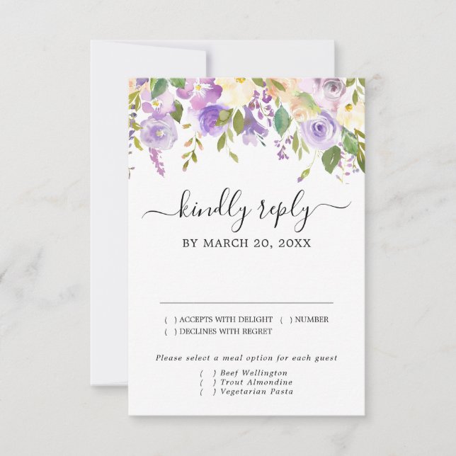 Carte RSVP Rustique violet et blanc, options de re (Devant)