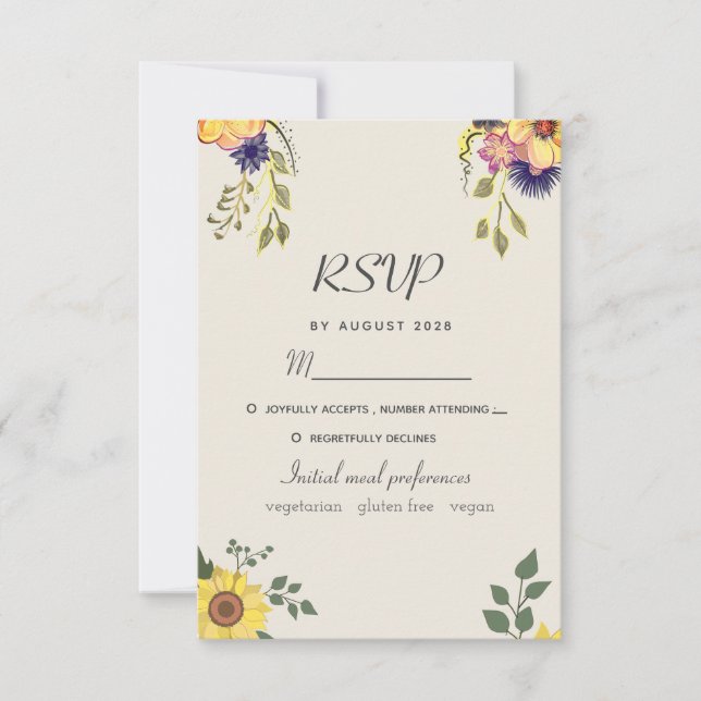 Carte RSVP Rustique Watercolor Floral Wedal (Devant)