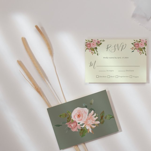 Carte RSVP Sage Green & Blush Floral Wedding (Créateur téléchargé)