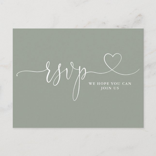 Carte RSVP Sage Green Heart Script Demande de Chan (Devant)
