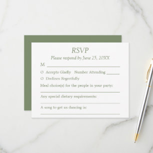 Carte RSVP Sage Green Mariage Choix d'hôtes