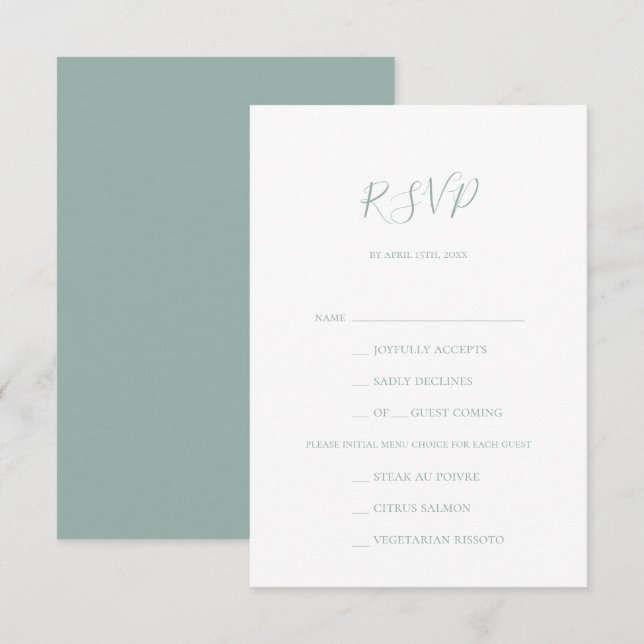 Carte RSVP Sage Green Menu Choix (Devant / Derrière)