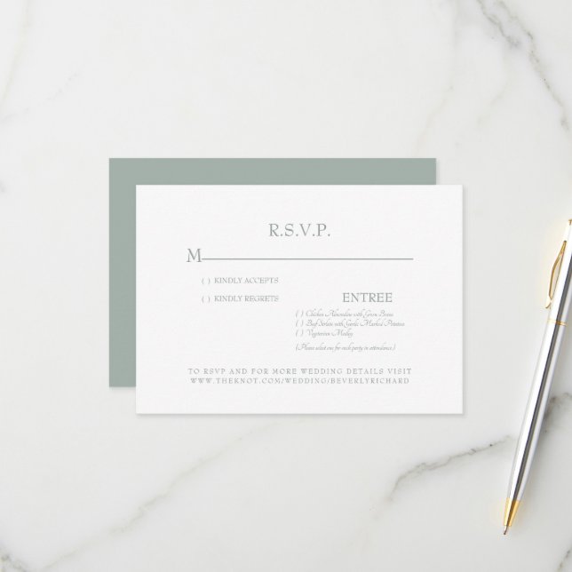 Carte RSVP Sage & White Wedding simple (Devant/Arrière en situation)