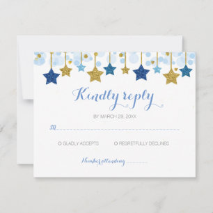 Carte RSVP scintillante Blue & Gold Stars