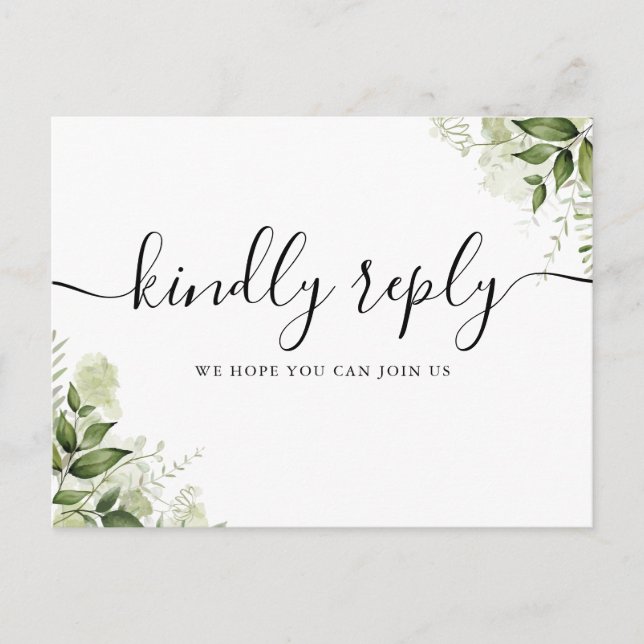Carte RSVP Script Feuille Song Request Greenery (Devant)
