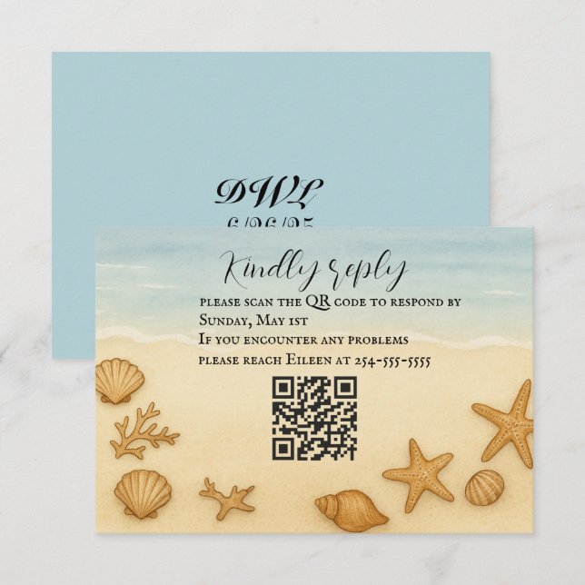 Carte RSVP Seashell Serenade QR Code (Devant / Derrière)