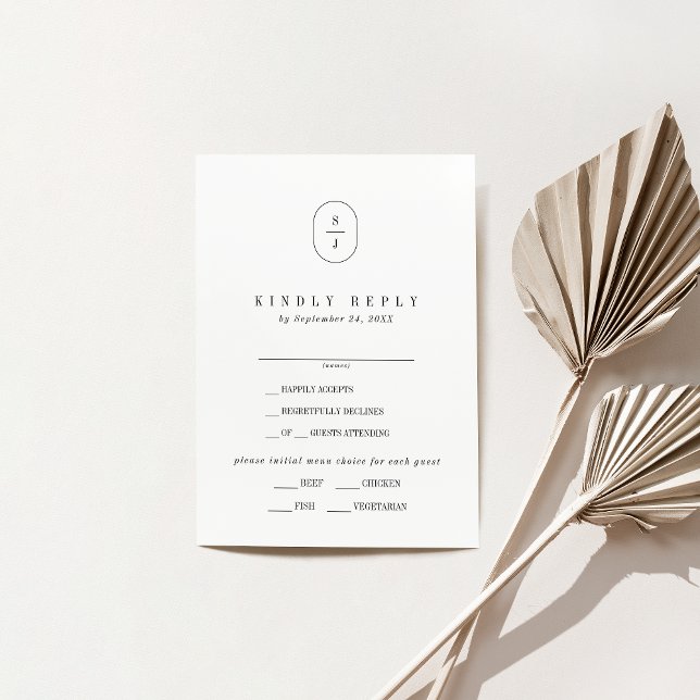 Carte RSVP SHYLAH Élégante Monogramme Neutre Maria (SHYLAH Elegant Monogram Neutral Wedding RSVP Card)