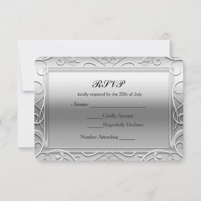 Carte RSVP Silver Shiny Elegant Glamor Wedding (Devant)