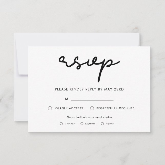 Carte RSVP simple avec choix de repas (Devant)