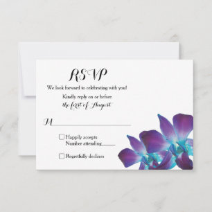 Carte RSVP simple bleu Dendrobium Orchid Wedding