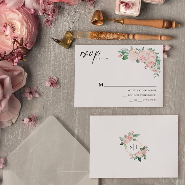 Carte RSVP simple Blush Floral White Mariage (Créateur téléchargé)