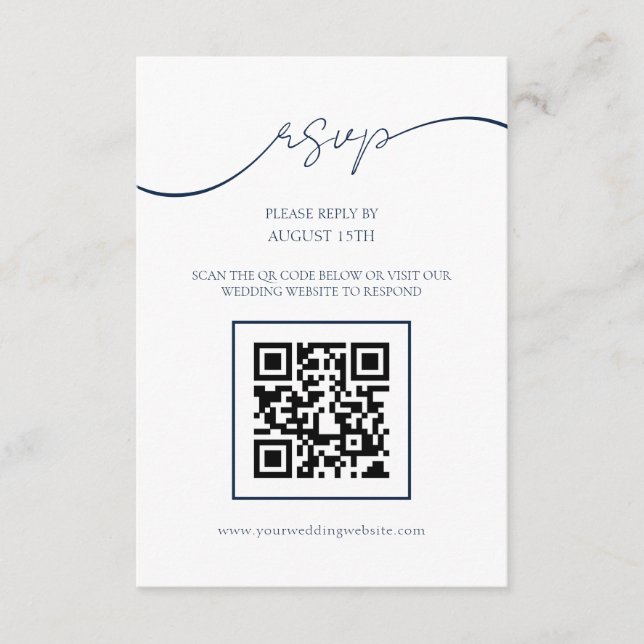 Carte RSVP simple Chic Navy Blue QR Code Mariage (Devant)
