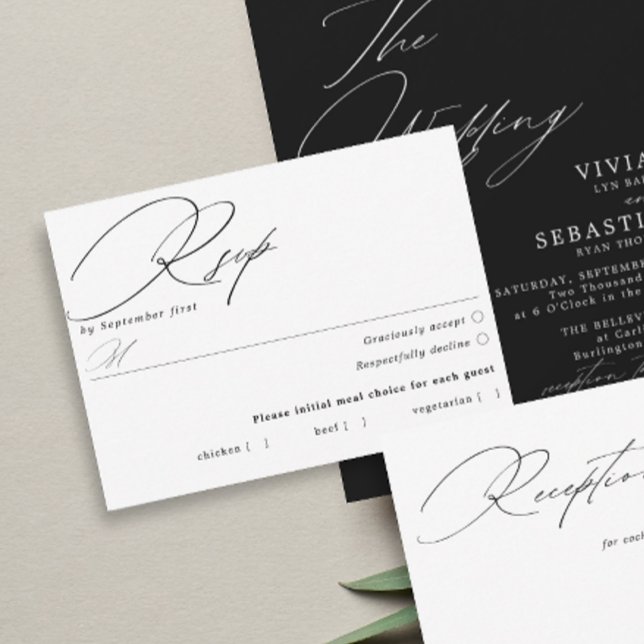 Carte RSVP simple de choix de repas noir et blanc (Créateur téléchargé)