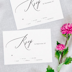 Carte RSVP simple de mariage noir et blanc moderne