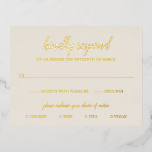 Carte RSVP simple Elegant Gold Foil Ivory Wedding