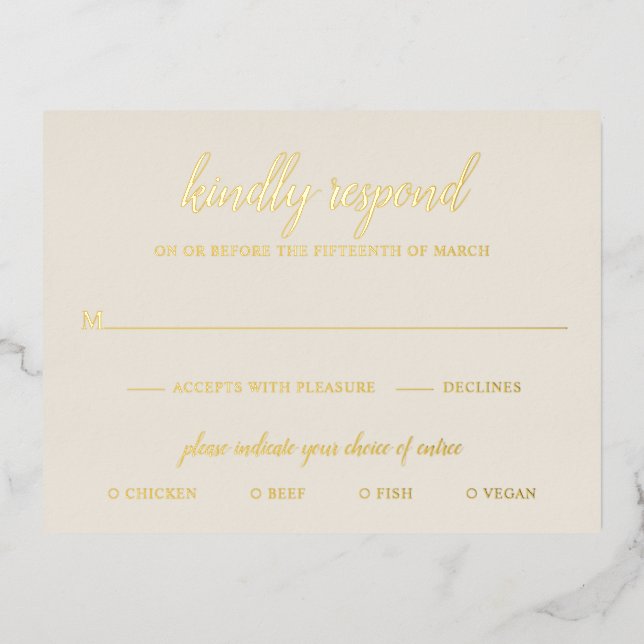 Carte RSVP simple Elegant Gold Foil Ivory Wedding (Recto)