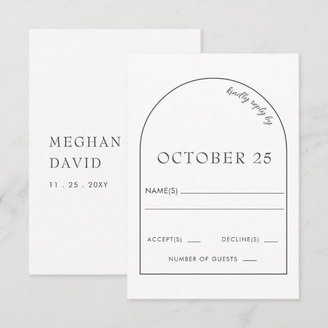 Carte RSVP simple Elegant Moderne Arch Wedding (Devant / Derrière)