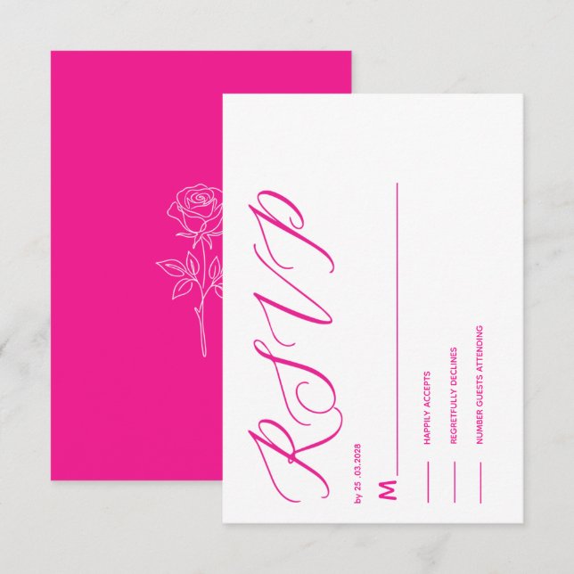 carte RSVP simple élégante rose fuchsia classique (Devant / Derrière)