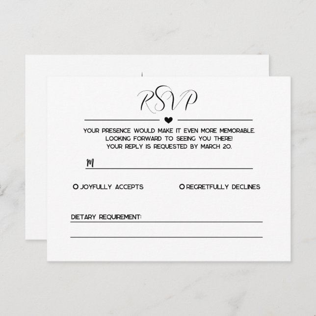 Carte RSVP simple et minimaliste (Devant / Derrière)