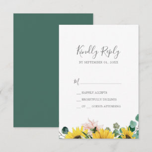 Carte RSVP simple Eucalyptus de tournesol rustique