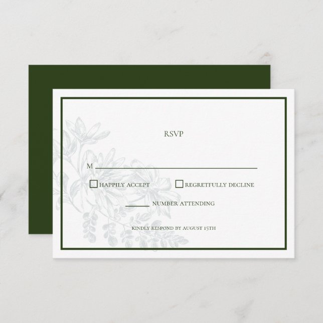 Carte RSVP simple mariage blanc vert (Devant / Derrière)