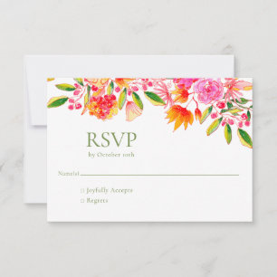 Carte RSVP simple mariage rose orange vert floral