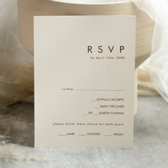 Carte RSVP simple Menu blanc naturel (Créateur téléchargé)